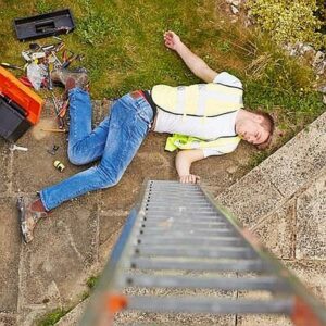 A workplace accident where a man fell off a ladder